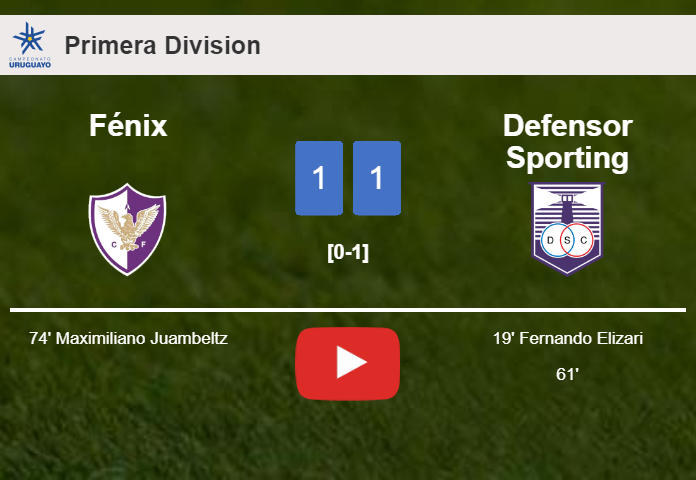 Fénix and Defensor Sporting draw 1-1 on Saturday. HIGHLIGHTS