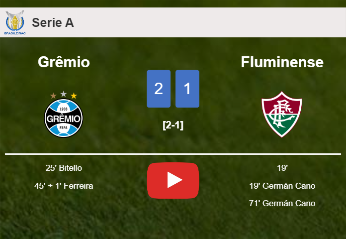 Grêmio recovers a 0-1 deficit to best Fluminense 2-1. HIGHLIGHTS