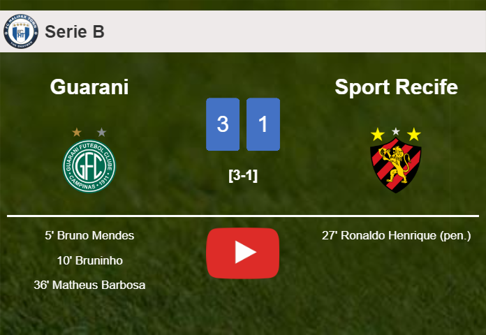 Guarani prevails over Sport Recife 3-1. HIGHLIGHTS