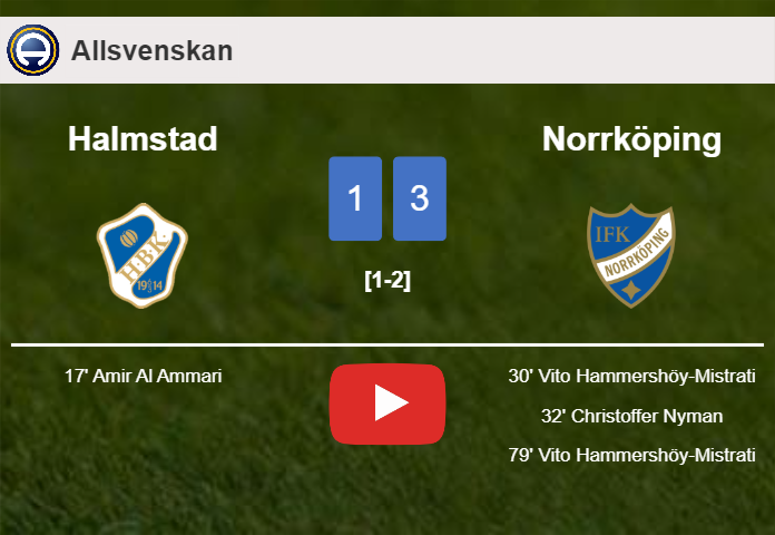 Norrköping defeats Halmstad 3-1 with 2 goals from V. Hammershöy-Mistrati. HIGHLIGHTS