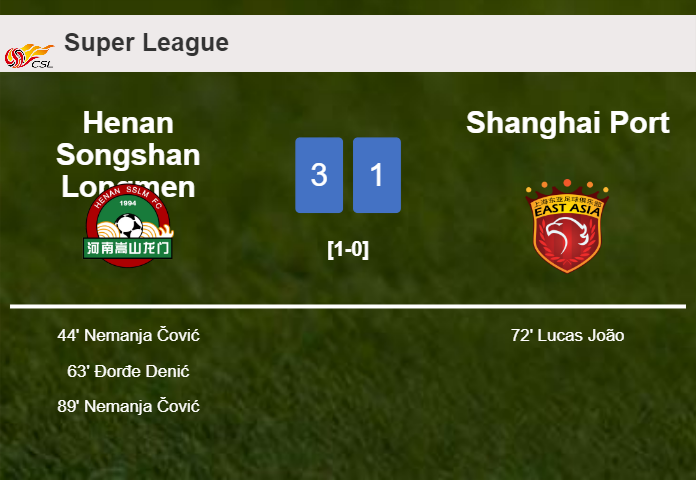 Henan Songshan Longmen tops Shanghai Port 3-1 with 2 goals from N. Čović