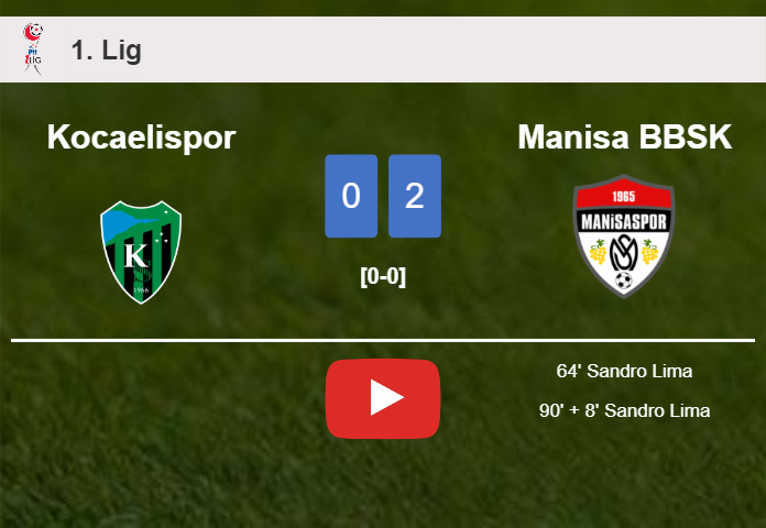 S. Lima scores a double to give a 2-0 win to Manisa BBSK over Kocaelispor. HIGHLIGHTS