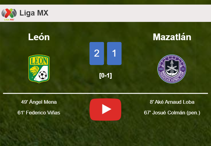 León recovers a 0-1 deficit to top Mazatlán 2-1. HIGHLIGHTS