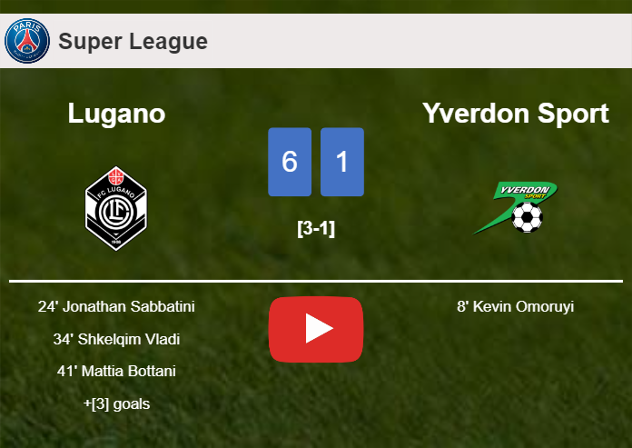 Lugano liquidates Yverdon Sport 6-1 with a superb match. HIGHLIGHTS