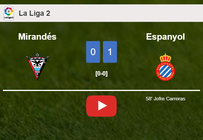 Espanyol prevails over Mirandés 1-0 with a goal scored by J. Carreras. HIGHLIGHTS