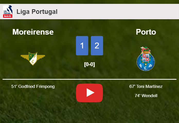 Porto recovers a 0-1 deficit to overcome Moreirense 2-1. HIGHLIGHTS