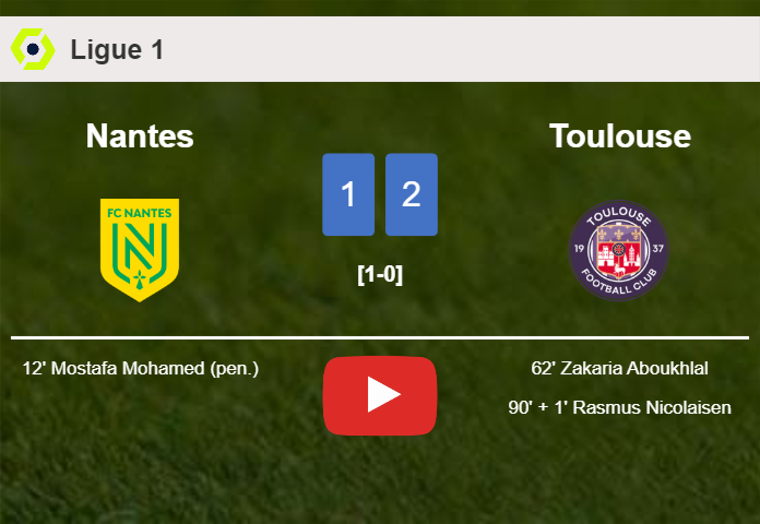 Toulouse recovers a 0-1 deficit to overcome Nantes 2-1. HIGHLIGHTS