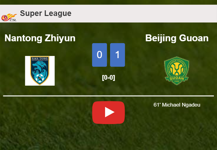 Beijing Guoan beats Nantong Zhiyun 1-0 with a goal scored by M. Ngadeu. HIGHLIGHTS
