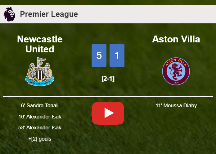 Newcastle United obliterates Aston Villa 5-1 with a superb match. HIGHLIGHTS