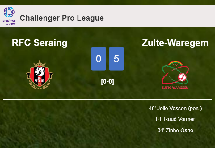 Zulte-Waregem tops RFC Seraing 5-0 with 3 goals from Z. Gano