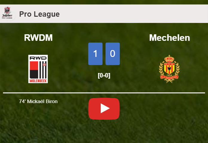 RWDM overcomes Mechelen 1-0 with a goal scored by M. Biron. HIGHLIGHTS