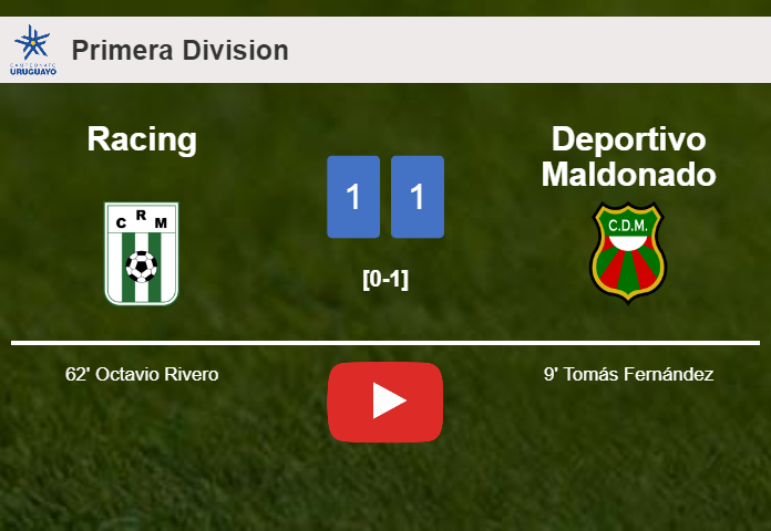 Racing and Deportivo Maldonado draw 1-1 on Sunday. HIGHLIGHTS