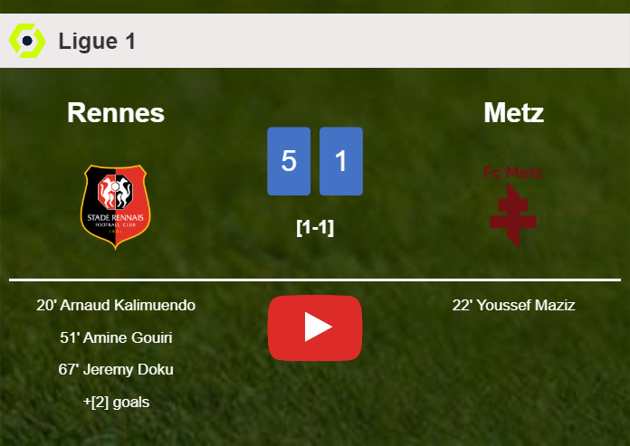 Rennes obliterates Metz 5-1 with an outstanding performance. HIGHLIGHTS