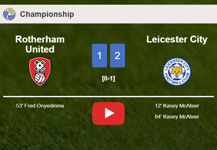 Leicester City conquers Rotherham United 2-1 with K. McAteer scoring 2 goals. HIGHLIGHTS