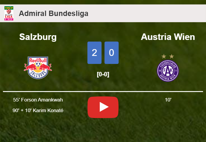 Salzburg prevails over Austria Wien 2-0 on Sunday. HIGHLIGHTS