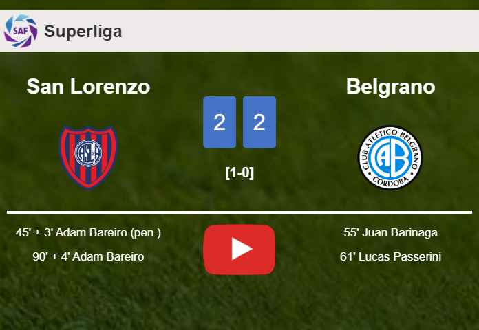 San Lorenzo and Belgrano draw 2-2 on Saturday. HIGHLIGHTS