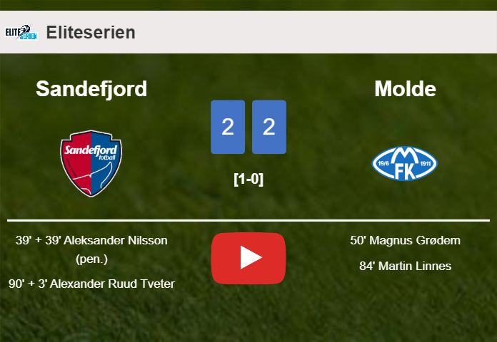 Sandefjord and Molde draw 2-2 on Saturday. HIGHLIGHTS