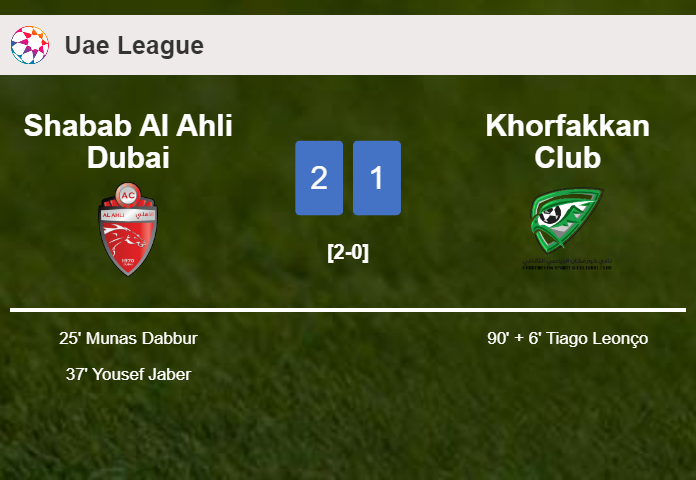 Shabab Al Ahli Dubai seizes a 2-1 win against Khorfakkan Club
