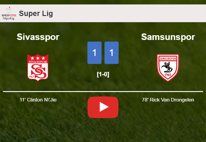 Sivasspor and Samsunspor draw 1-1 on Sunday. HIGHLIGHTS