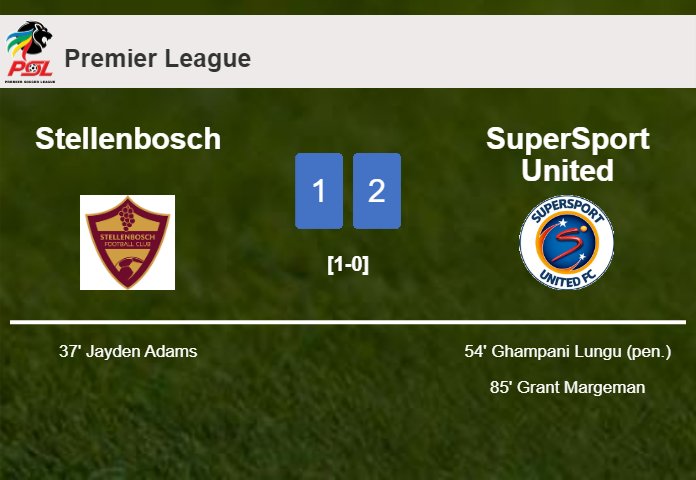 SuperSport United recovers a 0-1 deficit to overcome Stellenbosch 2-1