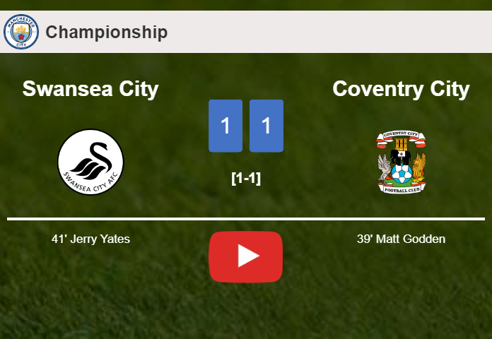 Swansea City and Coventry City draw 1-1 on Sunday. HIGHLIGHTS