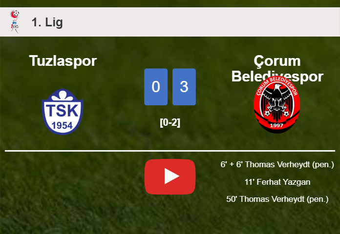 Çorum Belediyespor obliterates Tuzlaspor with 2 goals from T. Verheydt. HIGHLIGHTS