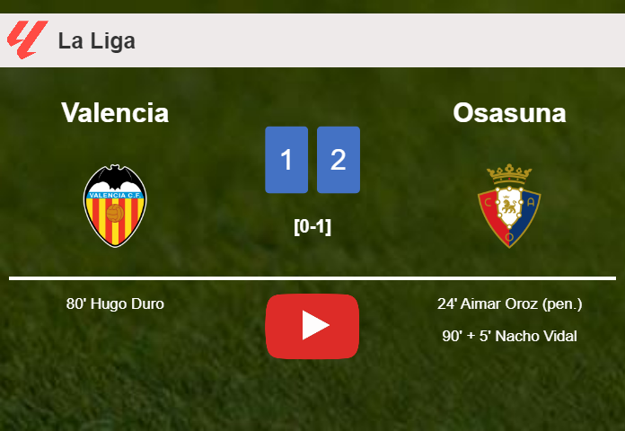 Osasuna clutches a 2-1 win against Valencia. HIGHLIGHTS