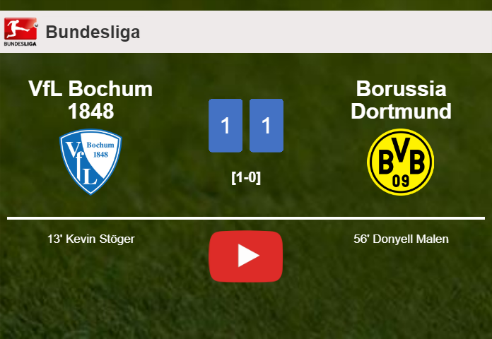 VfL Bochum 1848 and Borussia Dortmund draw 1-1 on Saturday. HIGHLIGHTS