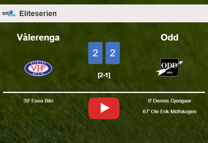 Vålerenga and Odd draw 2-2 on Sunday. HIGHLIGHTS
