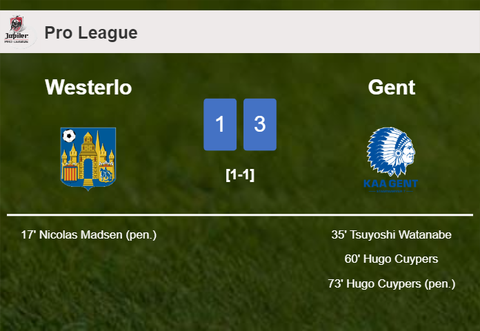 Gent tops Westerlo 3-1 after recovering from a 0-1 deficit