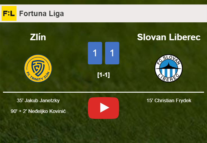 Zlín and Slovan Liberec draw 1-1 on Saturday. HIGHLIGHTS