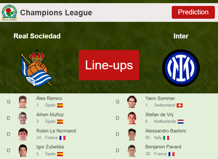 PREDICTED STARTING LINE UP: Real Sociedad vs Inter - 20-09-2023 Champions League - Europe