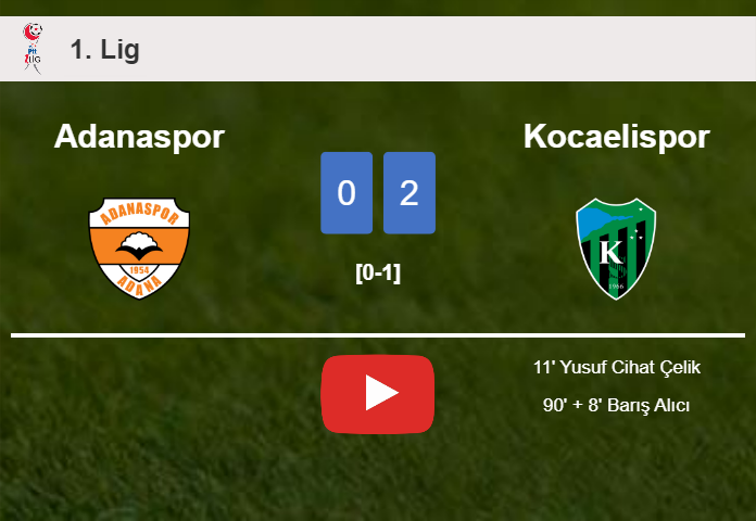 Kocaelispor beats Adanaspor 2-0 on Friday. HIGHLIGHTS