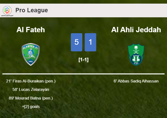 Al Fateh demolishes Al Ahli Jeddah 5-1 with a superb performance