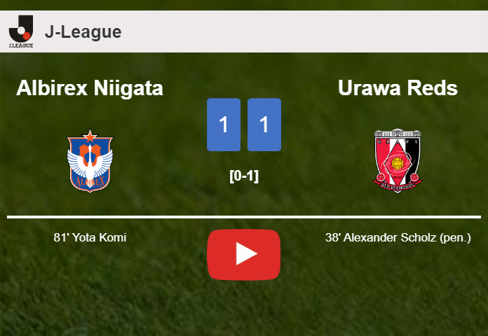 Albirex Niigata and Urawa Reds draw 1-1 on Saturday. HIGHLIGHTS