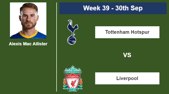 FANTASY PREMIER LEAGUE. Alexis Mac Allister statistics before playing against Tottenham Hotspur on Saturday 30th of September for the 39th week.