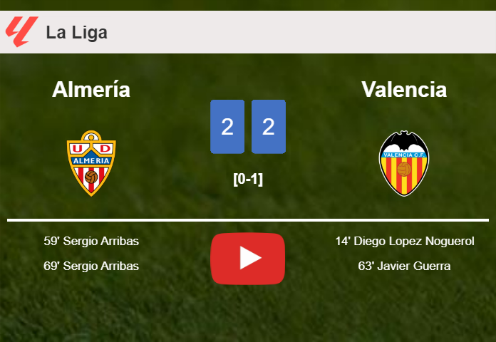 Almería and Valencia draw 2-2 on Saturday. HIGHLIGHTS
