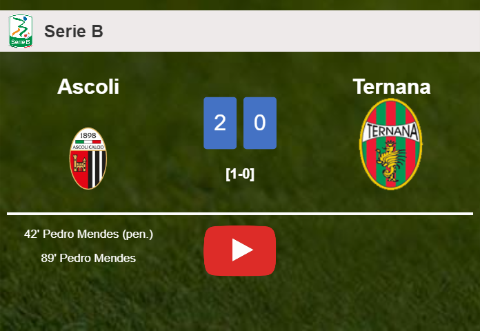 P. Mendes scores 2 goals to give a 2-0 win to Ascoli over Ternana. HIGHLIGHTS