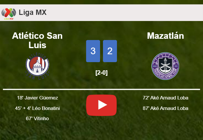 Atlético San Luis overcomes Mazatlán 3-2. HIGHLIGHTS