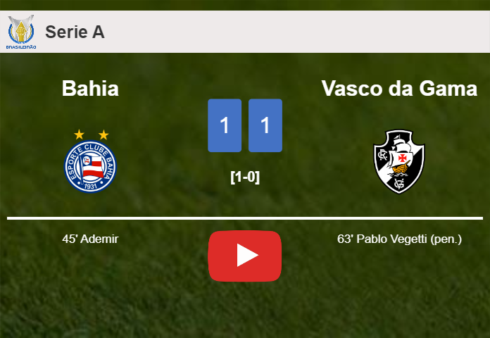 Bahia and Vasco da Gama draw 1-1 on Sunday. HIGHLIGHTS