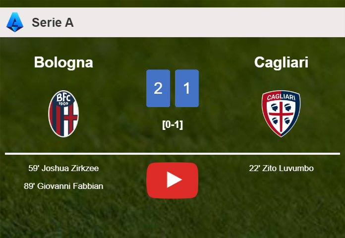 Bologna recovers a 0-1 deficit to conquer Cagliari 2-1. HIGHLIGHTS