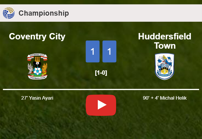 Huddersfield Town seizes a draw against Coventry City. HIGHLIGHTS