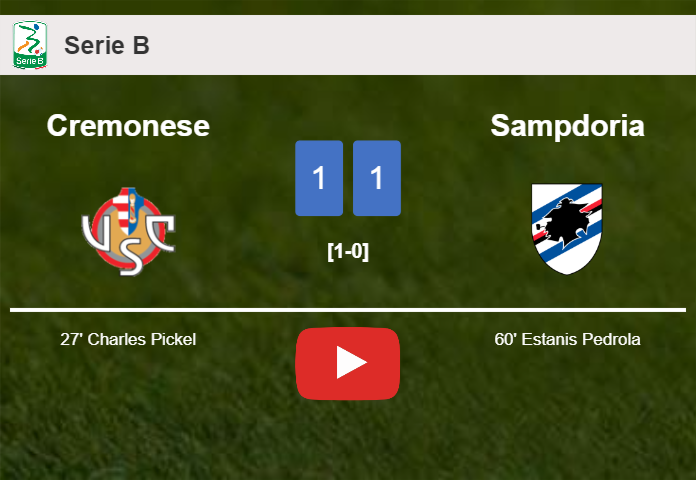 Cremonese and Sampdoria draw 1-1 on Sunday. HIGHLIGHTS