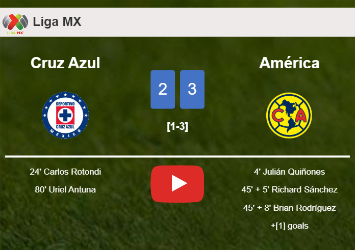 América defeats Cruz Azul 3-2. HIGHLIGHTS