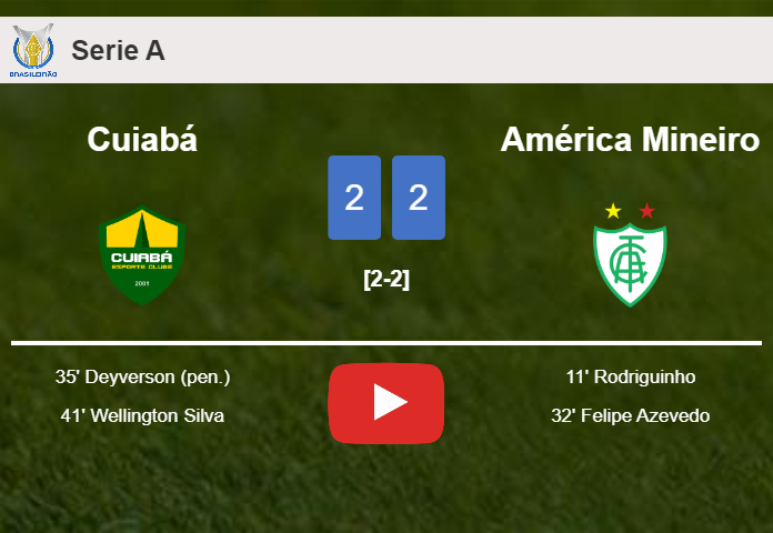 Cuiabá manages to draw 2-2 with América Mineiro after recovering a 0-2 deficit. HIGHLIGHTS