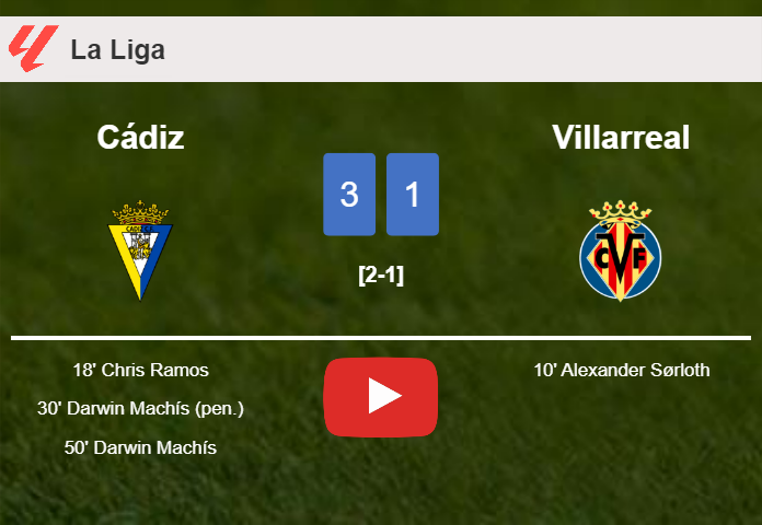 Cádiz overcomes Villarreal 3-1 after recovering from a 0-1 deficit. HIGHLIGHTS