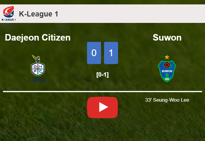 Suwon tops Daejeon Citizen 1-0 with a goal scored by S. Lee. HIGHLIGHTS