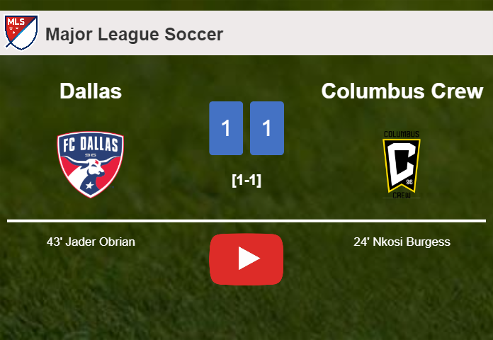 Dallas and Columbus Crew draw 1-1 on Saturday. HIGHLIGHTS