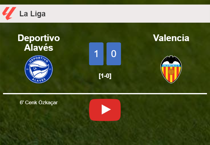 Deportivo Alavés prevails over Valencia 1-0 with a late and unfortunate own goal from C. Özkaçar. HIGHLIGHTS