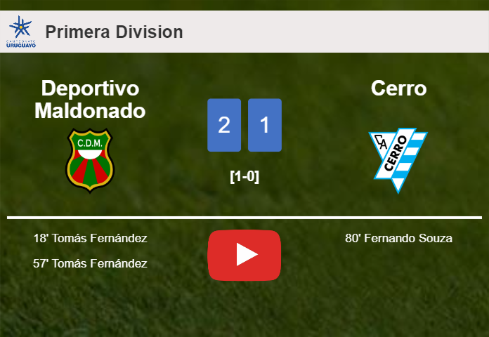 Deportivo Maldonado tops Cerro 2-1 with T. Fernández scoring a double. HIGHLIGHTS